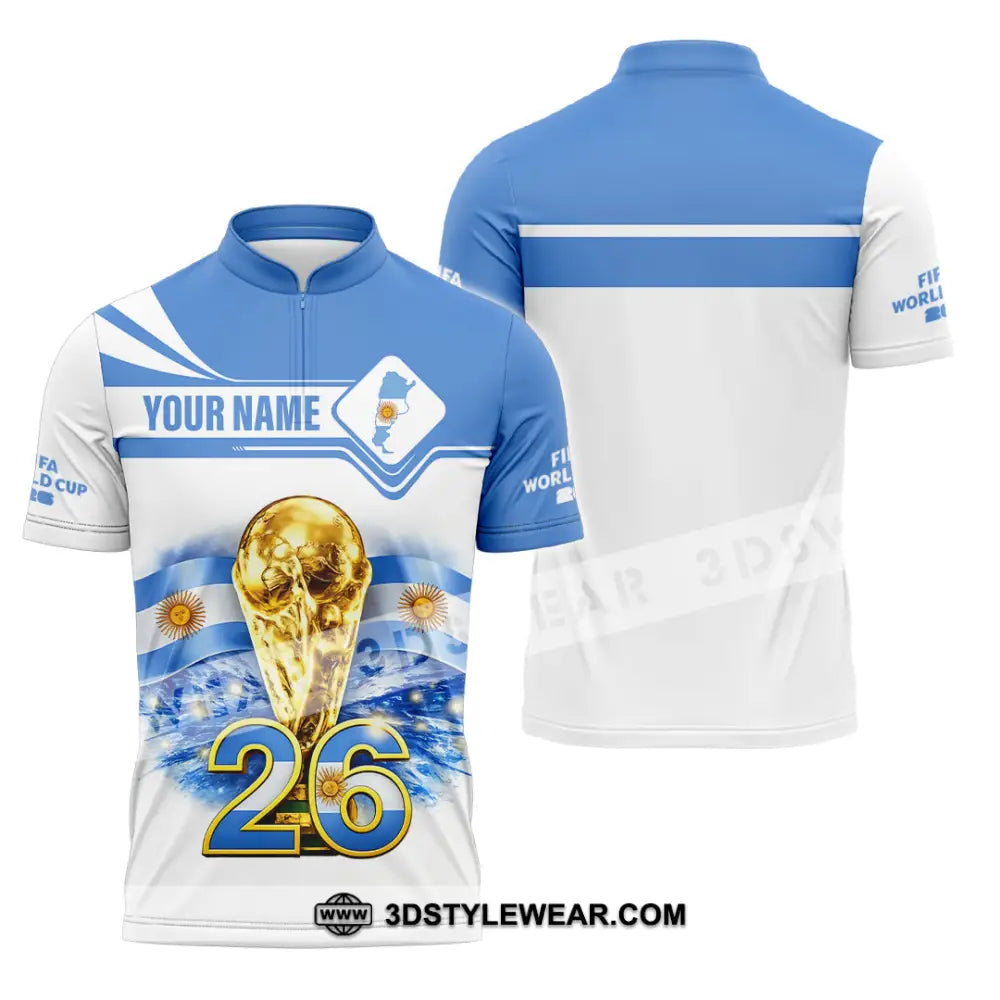 Unisex Shirt - Custom Argentina Fifa World Cup 2026 3D Shirt Zipper Polo Shirt / S T-shirt
