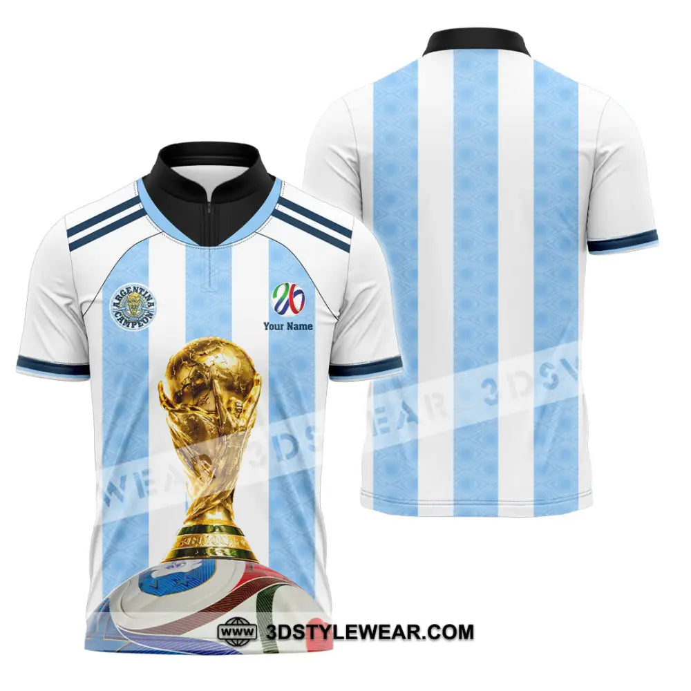 Unisex Shirt - Custom Argentina World Cup 2026 3D Shirt - Zipper Polo Shirt / S - T-shirt