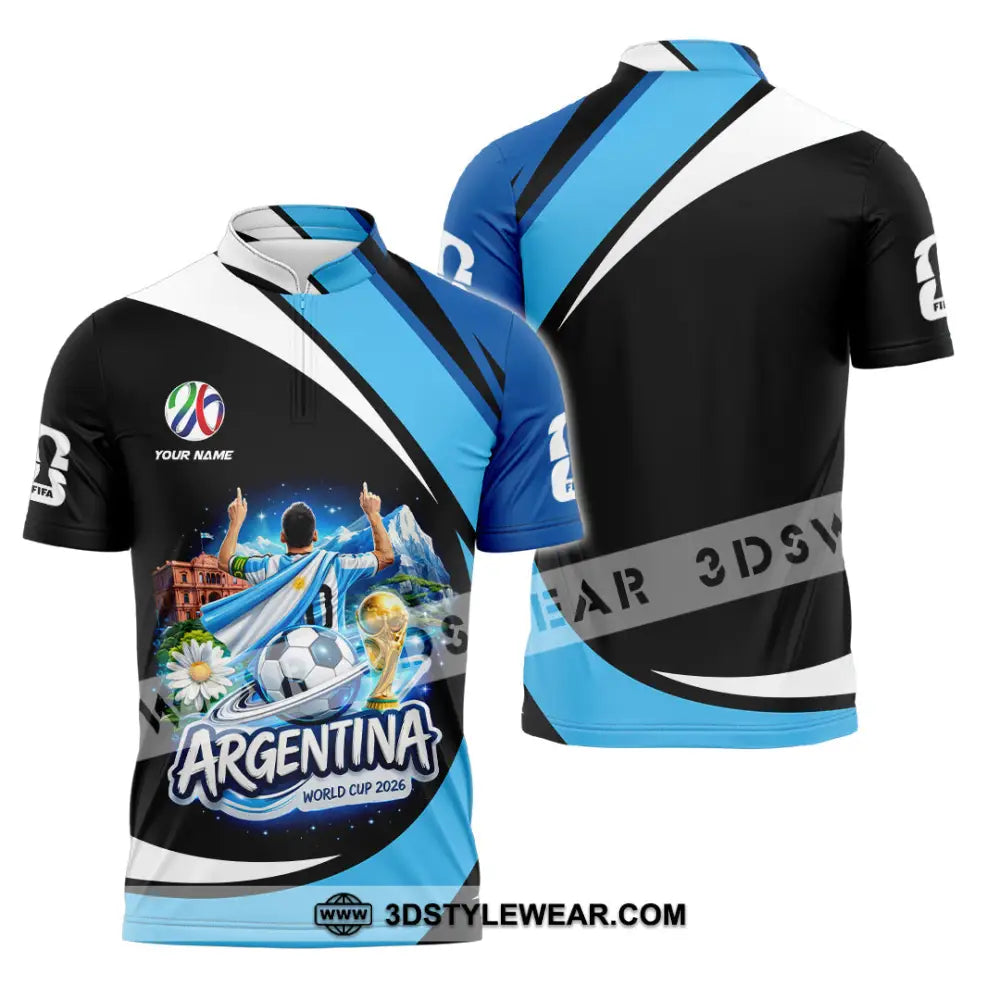 Unisex Shirt - Custom Argentina World Cup 2026 2026 3D Shirt - Zipper Polo Shirt / S - T-shirt