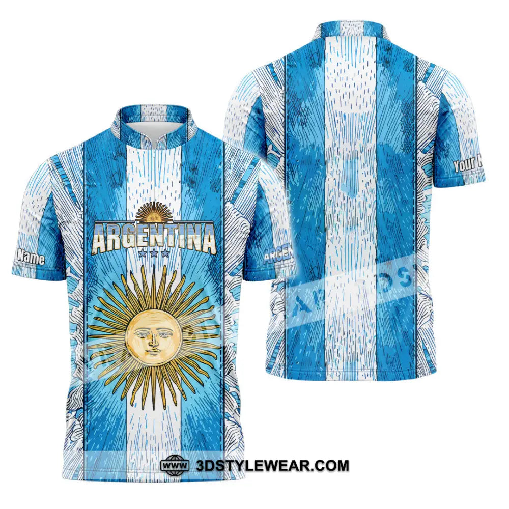 Unisex Shirt - Custom Argentina World Cup 2026 3D Shirt Zipper Polo Shirt / S T-shirt