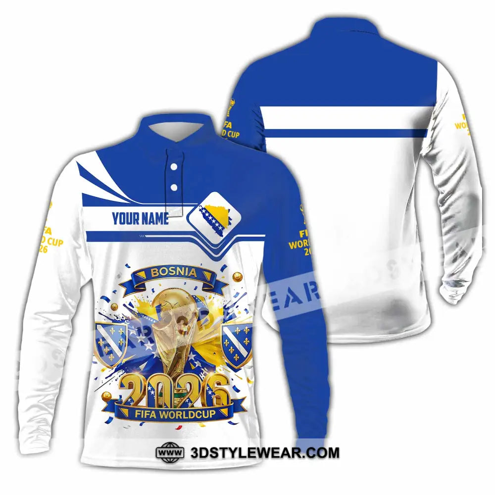 Unisex Shirt - Custom Bosnia World Cup 2026 3D Shirt - Long Sleeve Polo / S - T-shirt