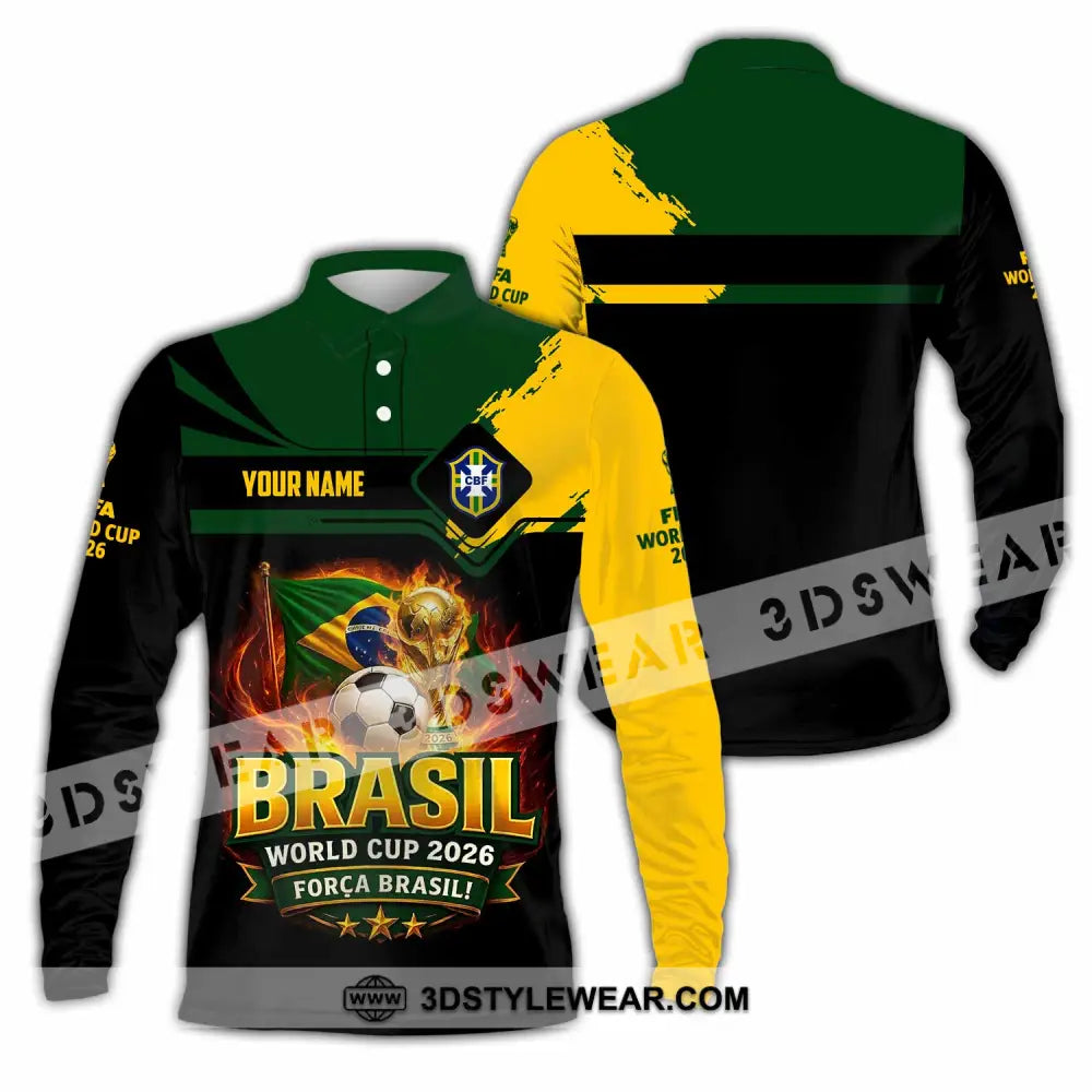 Unisex Shirt - Custom Brasil World Cup 2026 3D Shirt - Long Sleeve Polo / S - T-shirt