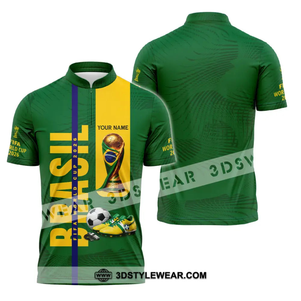 Unisex Shirt - Custom Brasil World Cup 2026 3D Shirt Zipper Polo Shirt / S T-shirt