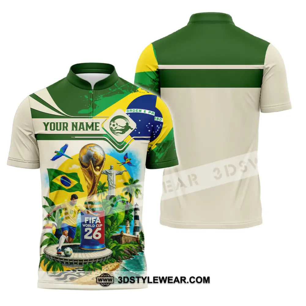 Unisex Shirt - Custom Brazil Fifa World Cup 2026 3D Shirt Zipper Polo Shirt / S T-shirt