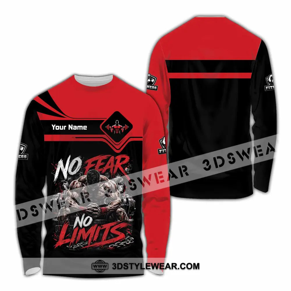 Unisex Shirt - Custom Fitness No Fear No Limits Shirt - Long Sleeve Shirt / S - T-shirt