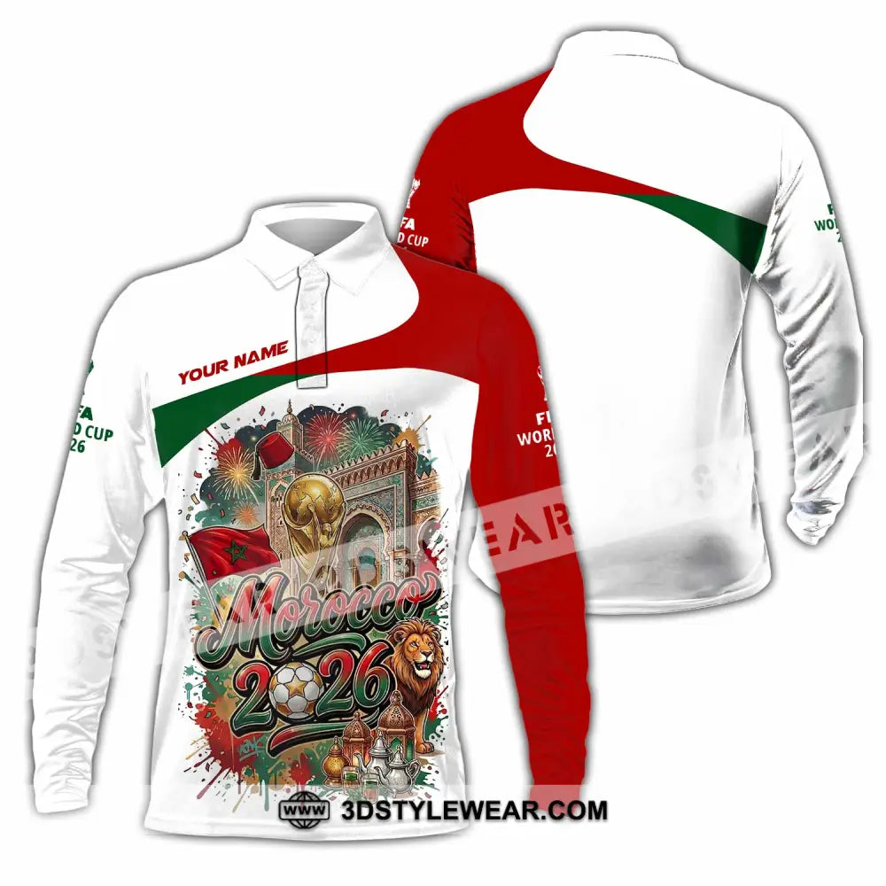 Unisex Shirt - Custom Morocco World Cup 2026 Shirt - Long Sleeve Polo / S - T-shirt
