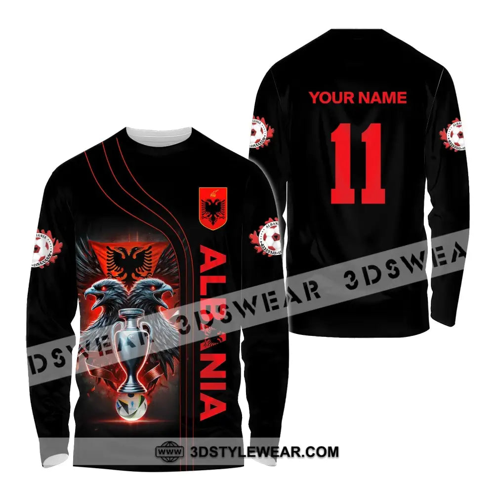 Unisex Shirt Euro 2024 Shirt Custom Name and Number Albania Football Shirt Albania Football Polo Long Sleeve Shirt