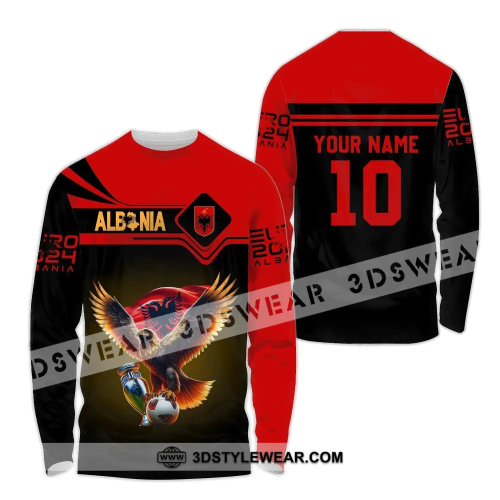 Unisex Shirt - Custom Name And Number Shirt Albania National Team Euro 2024 Red Shirt - Long Sleeve Shirt / S - T-shirt