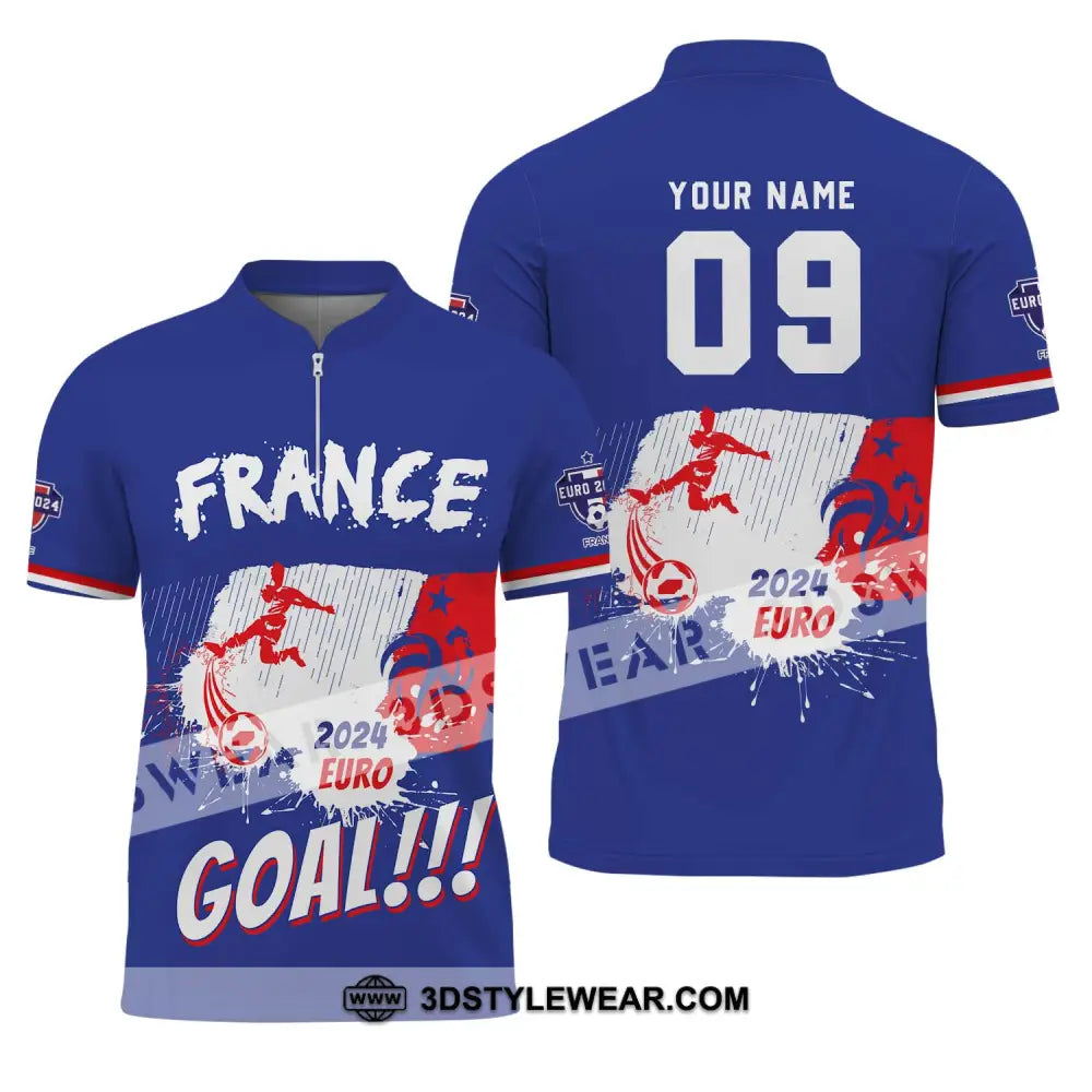 Unisex Shirt - Custom Name And Number France Team Euro 2024 Zipper Polo / S T-Shirt