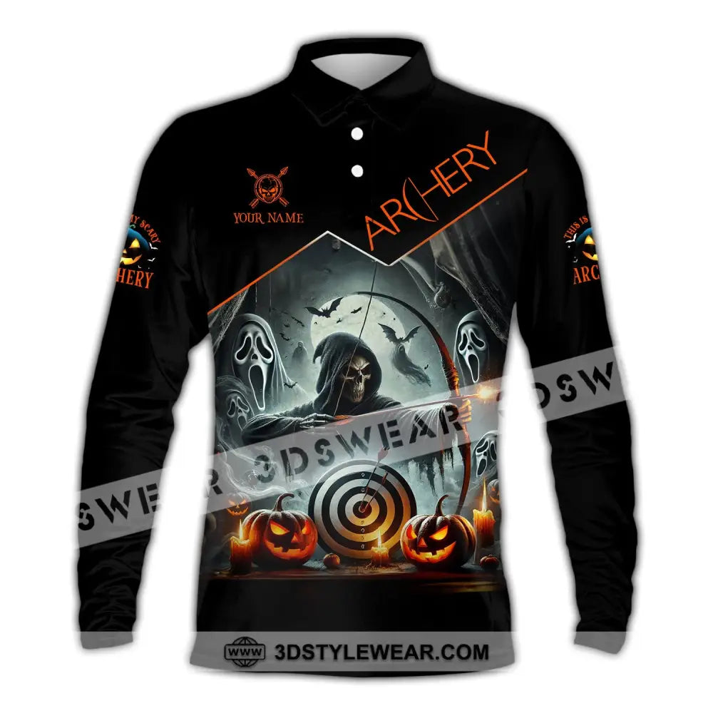 Unisex Shirt - Custom Name Skull Archery Target Long Sleeve Polo / S T-Shirt
