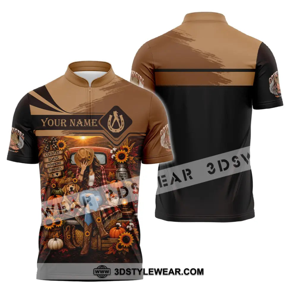 Women Shirt - Custom Autumn Cowgirl Shirt - Zipper Polo Shirt / S - T-shirt