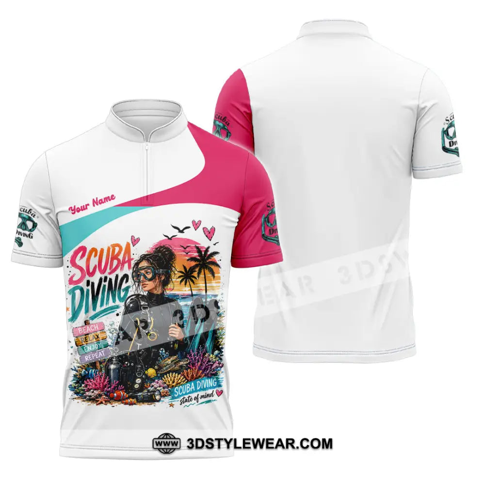 Women Shirt - Custom Scuba Diving Shirt - Zipper Polo Shirt / S - T-shirt