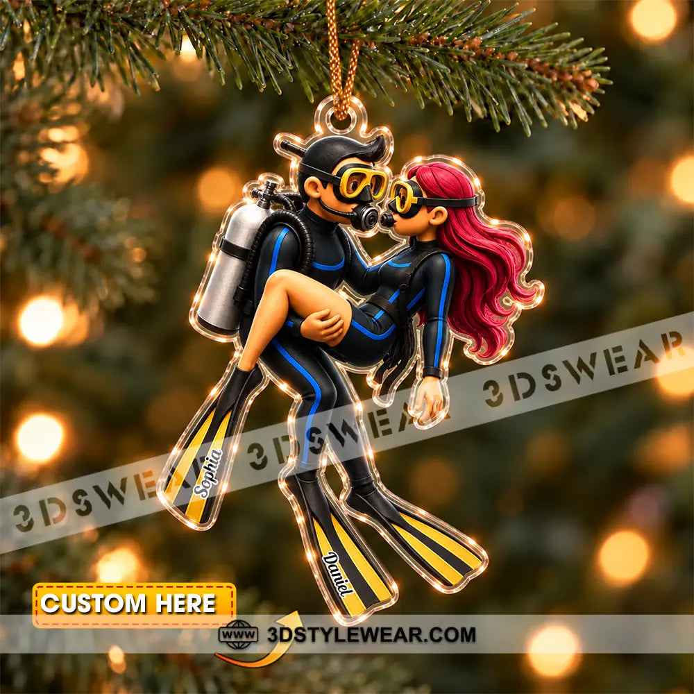 Diving Couple Home Decor Christmas Ornament Personalized Ornament - 3.54’’ / 1 Ornament - Ornament