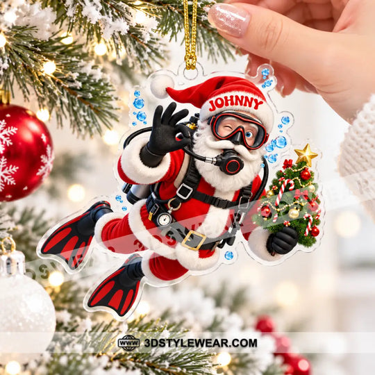 Diving Santa Home Decor, Christmas Ornament, Personalized Ornament style option 2