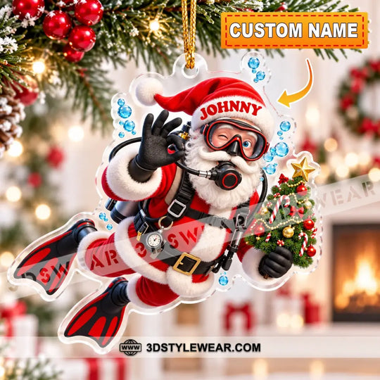 Diving Santa Home Decor, Christmas Ornament, Personalized Ornament style option 1