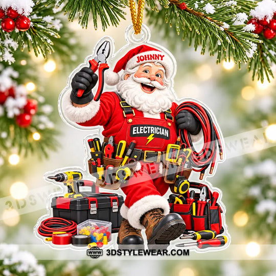 Electrician Santa Home Decor, Christmas Ornament, Personalized Ornament style option 3