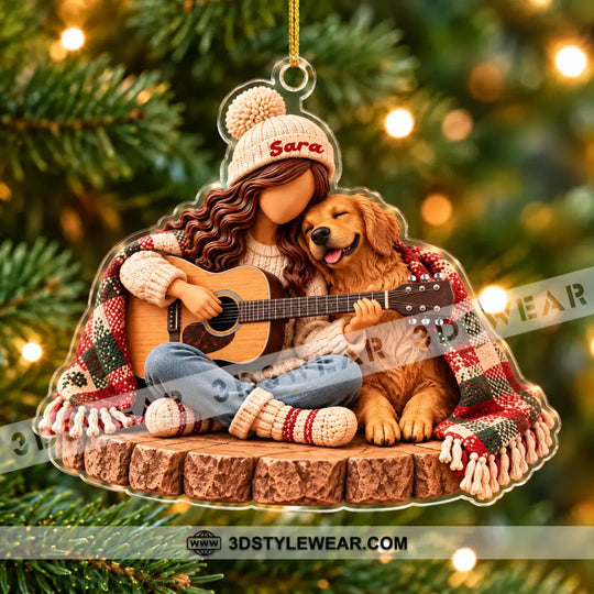 Guitar Girl And Dog Home Decor, Christmas Ornament, Personalized Ornament style option 4