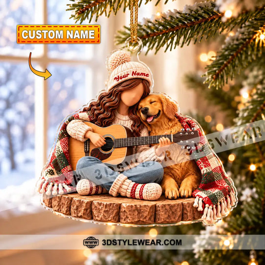 Guitar Girl And Dog Home Decor, Christmas Ornament, Personalized Ornament style option 1