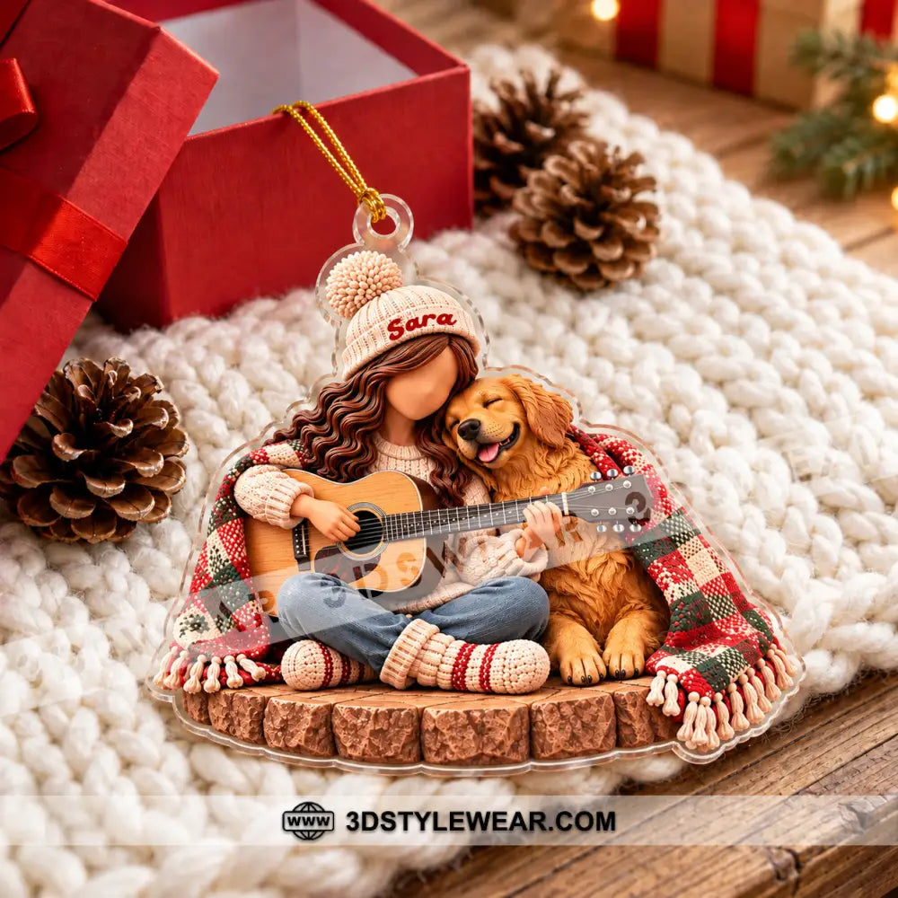 Guitar Girl And Dog Home Decor Christmas Ornament Personalized Ornament - Ornament