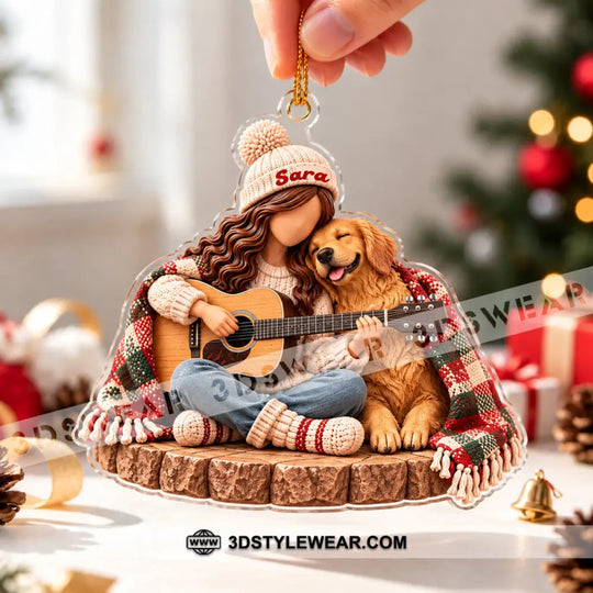 Guitar Girl And Dog Home Decor, Christmas Ornament, Personalized Ornament style option 3