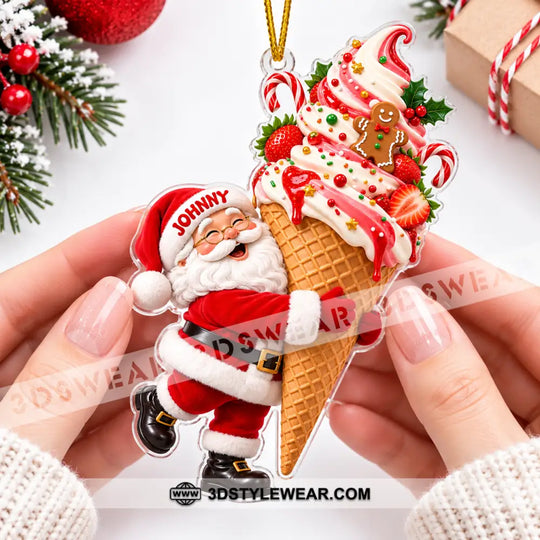 Ice Cream Santa Home Decor, Christmas Ornament, Personalized Ornament style option 2