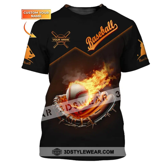 Man Shirt, Custom Name Baseball T-Shirt, Baseball Fire, Gift for Baseball Player style option 1