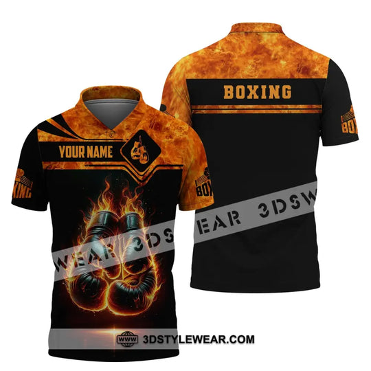 Man Shirt, Custom Name Boxing Shirt, Boxing Fire, Boxing  Polo Long Sleeve, Gift for Boxing Lover style option 4