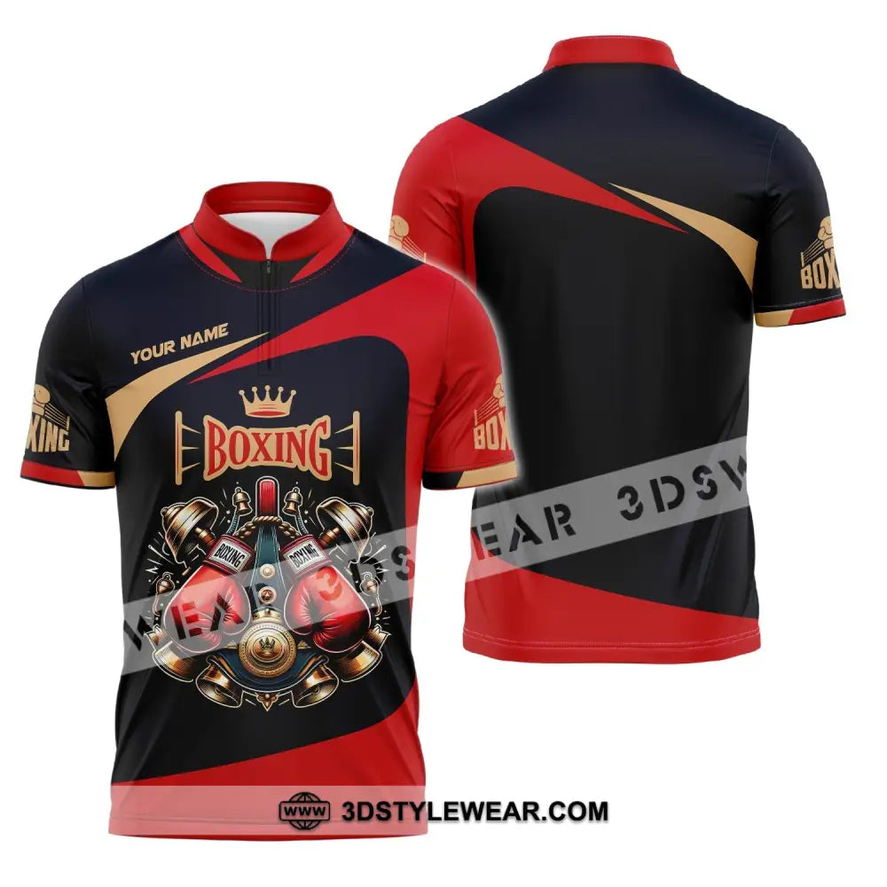 Man Shirt Custom Name Boxing Polo Long Sleeve Gift For Lover Zipper / S T-Shirt