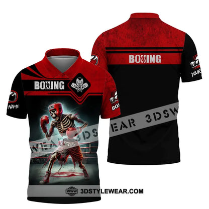 Man Shirt Custom Name Boxing Skull Polo Long Sleeve Gift For Lover / S T-Shirt