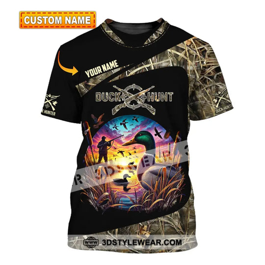Man Shirt, Custom Name Duck Hunter Shirt, Duck Hunting T-Shirt Hoodie Long Sleeve Shirt style option 1
