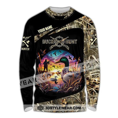 Man Shirt Custom Name Duck Hunter Hunting T-Shirt Hoodie Long Sleeve / S T-Shirt