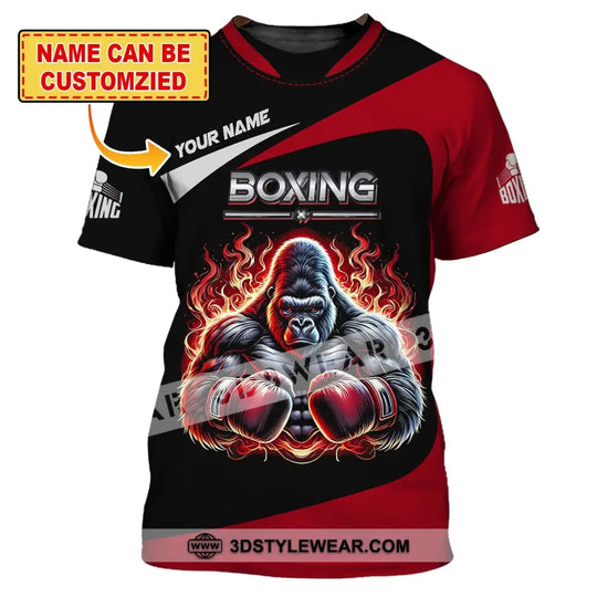 Man Shirt, Custom Name Shirt for Boxing Lover, Boxing Gorilla Shirt, Boxing Hoodie Polo Long Sleeve Shirt style option 1