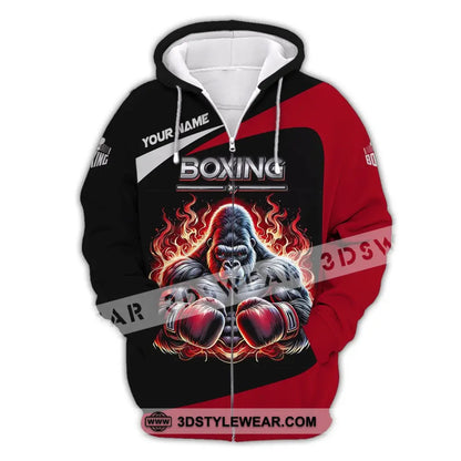 Man Shirt Custom Name For Boxing Lover Gorilla Hoodie Polo Long Sleeve Zipper / S T-Shirt