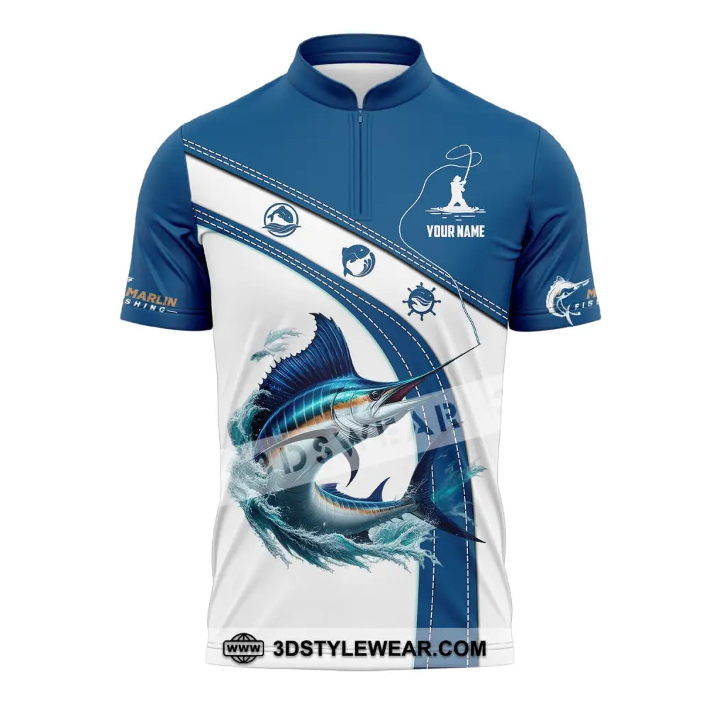 Man Shirt Custom Name Marlin Fishing Lover Hoodie Polo Long Sleeve Zipper / S T-Shirt