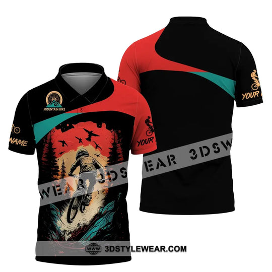 Man Shirt, Custom Name Mountain Bike Shirt, Mountain Bike Polo Long Sleeve, Mountain Bike Gift style option 4
