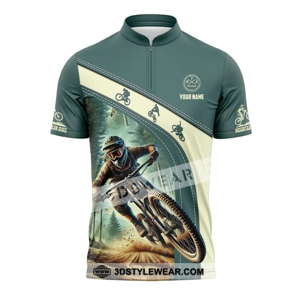 Man Shirt Custom Name Mountain Bike Polo Long Sleeve Gift Zipper / S T-Shirt