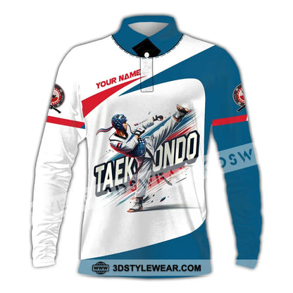 Man Shirt Custom Name Taekwondo Shirt Taekwondo Hoodie Shirt Polo Long Sleeve Gift for Taekwondo Lovers - Long Sleeve