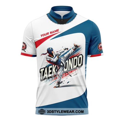 Man Shirt Custom Name Taekwondo Shirt Taekwondo Hoodie Shirt Polo Long Sleeve Gift for Taekwondo Lovers - Zipper Polo