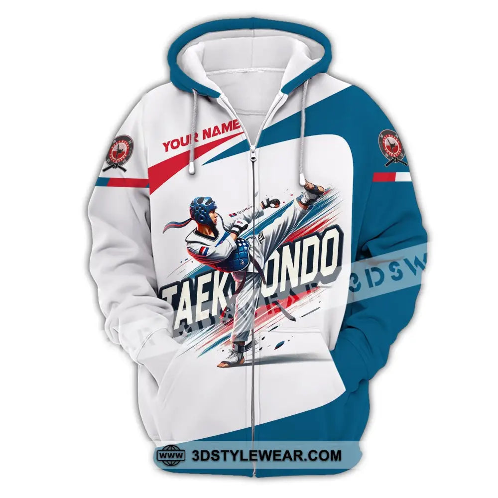 Man Shirt Custom Name Taekwondo Shirt Taekwondo Hoodie Shirt Polo Long Sleeve Gift for Taekwondo Lovers - Zipper Hoodie
