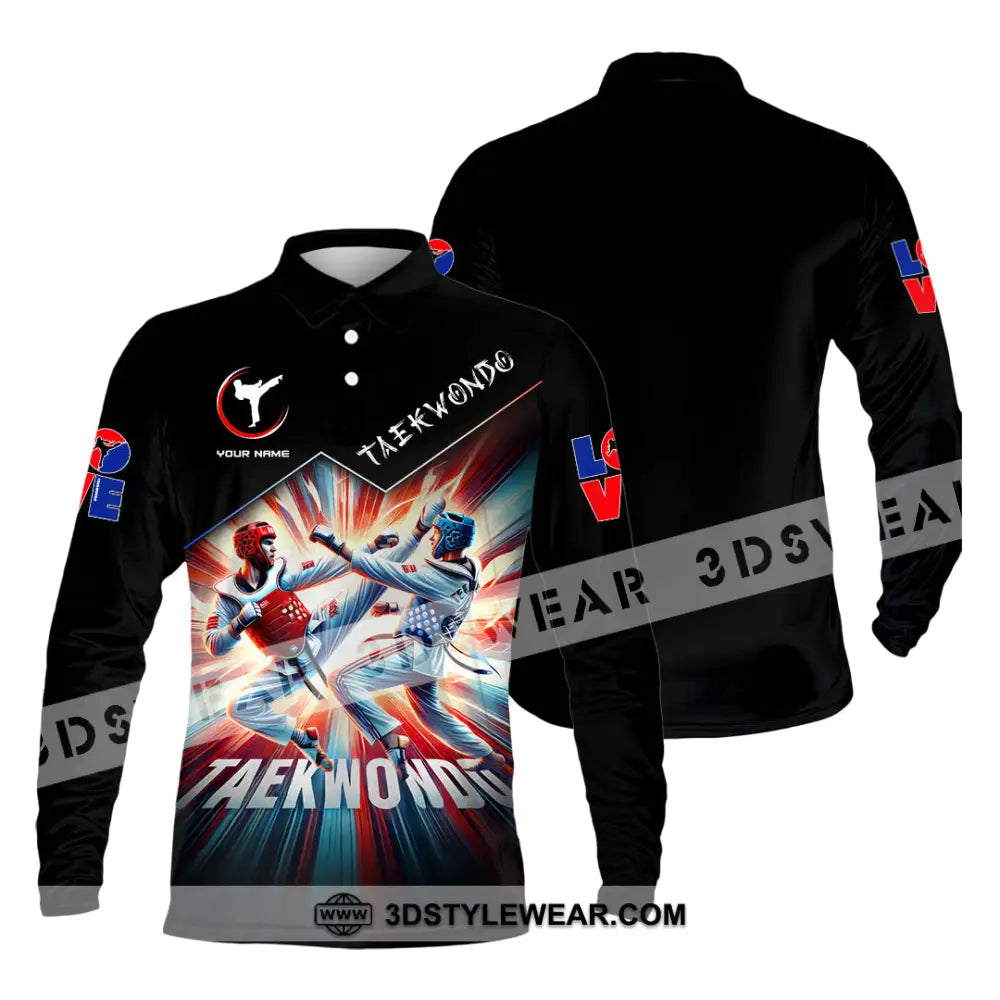 Man Shirt Custom Name Taekwondo Shirt Taekwondo Lover Hoodie Shirt Polo Long Sleeve Shirt - Long Sleeve Polo / S