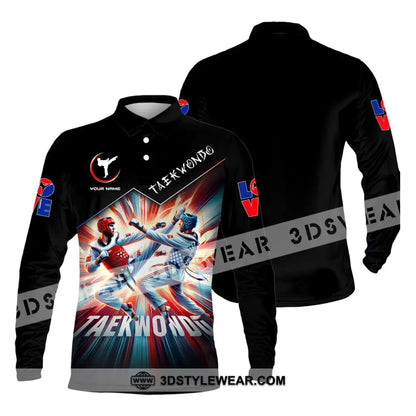 Man Shirt Custom Name Taekwondo Shirt Taekwondo Lover Hoodie Shirt Polo Long Sleeve Shirt - Long Sleeve Polo / S
