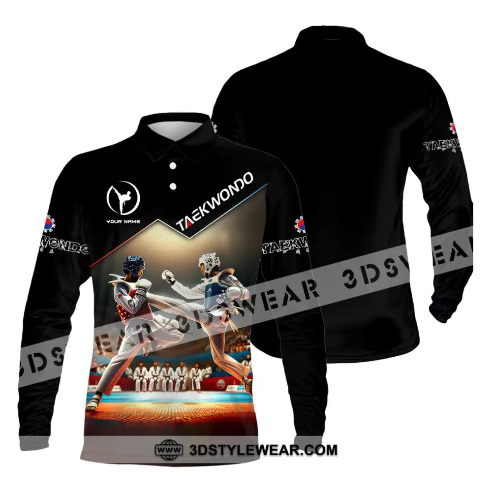 Man Shirt Custom Name Taekwondo Shirt Taekwondo Lover Hoodie Shirt Polo Long Sleeve Shirt - Long Sleeve Polo / S