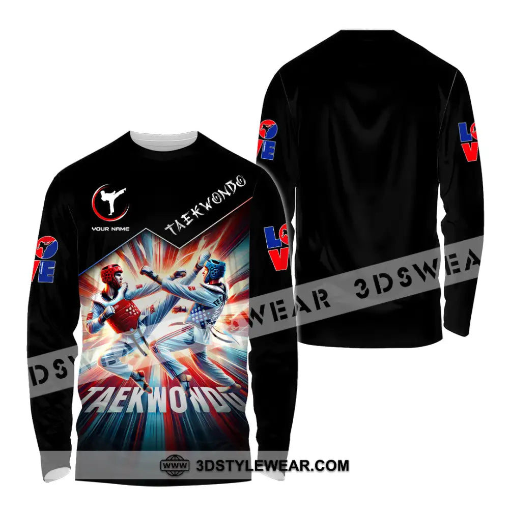 Man Shirt Custom Name Taekwondo Shirt Taekwondo Lover Hoodie Shirt Polo Long Sleeve Shirt - Long Sleeve Shirt / S