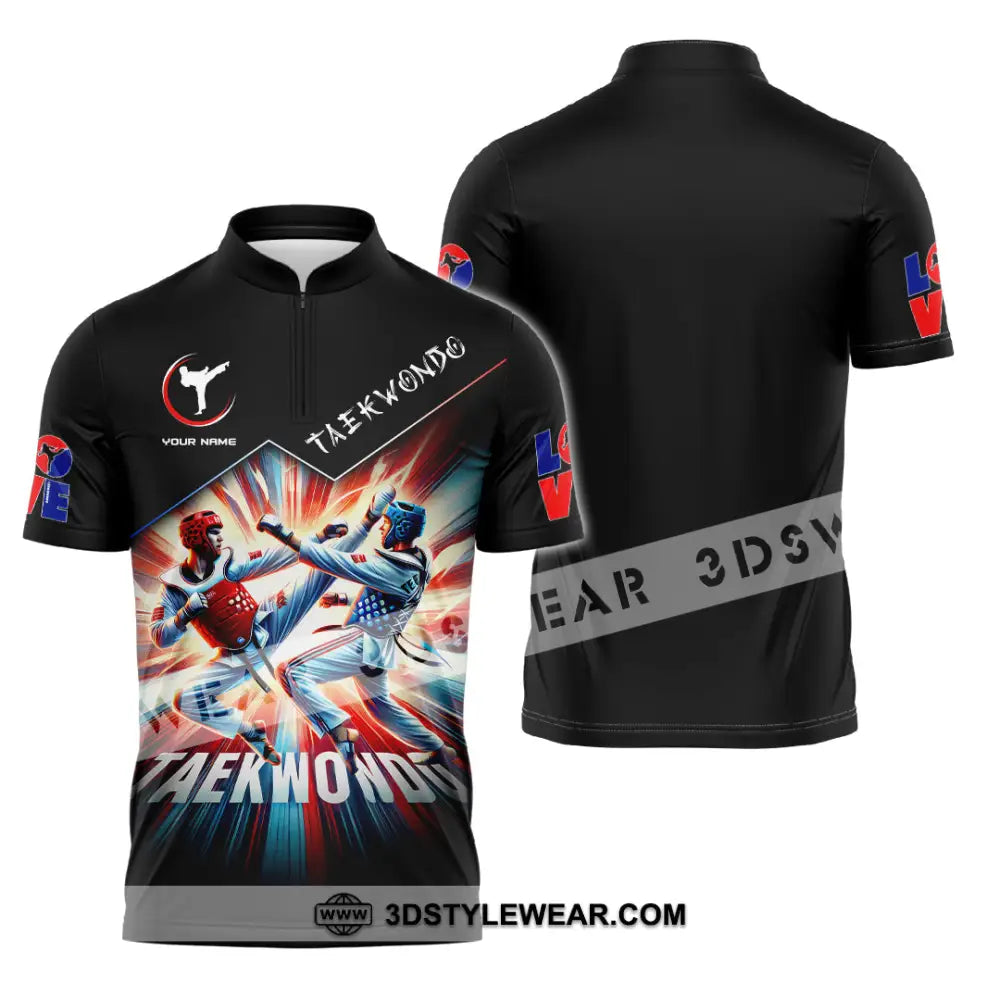 Man Shirt Custom Name Taekwondo Shirt Taekwondo Lover Hoodie Shirt Polo Long Sleeve Shirt - Zipper Polo Shirt / S