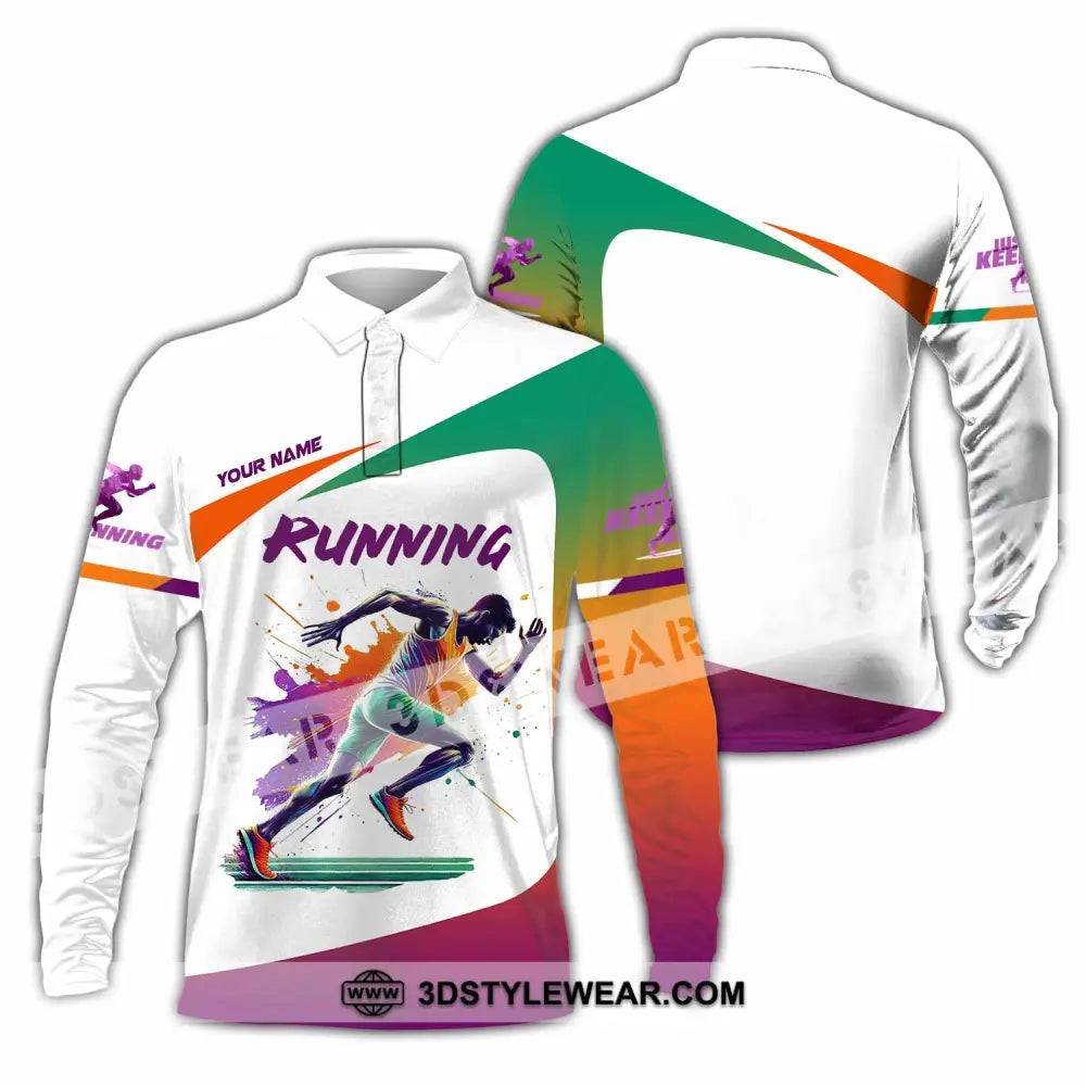 Men Shirt - Custom Running Man Runner Shirt - Long Sleeve Polo / S - T-shirt
