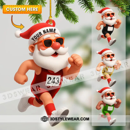 Running Santa Home Decor Christmas Ornament Personalized Ornament - 3.54’’ / 1 Ornament - Ornament