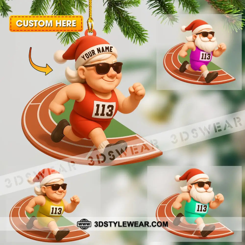 Running Santa Home Decor Christmas Ornament Personalized Ornament - 3.54’’ / 1 Ornament - Ornament