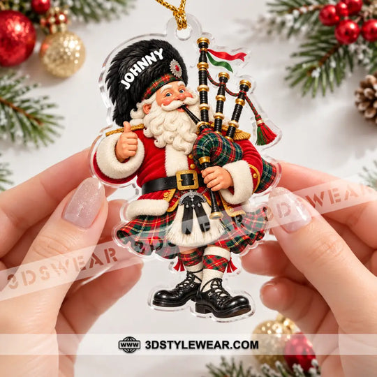 Scottish Bagpiper Santa Home Decor, Christmas Ornament, Personalized Ornament style option 2