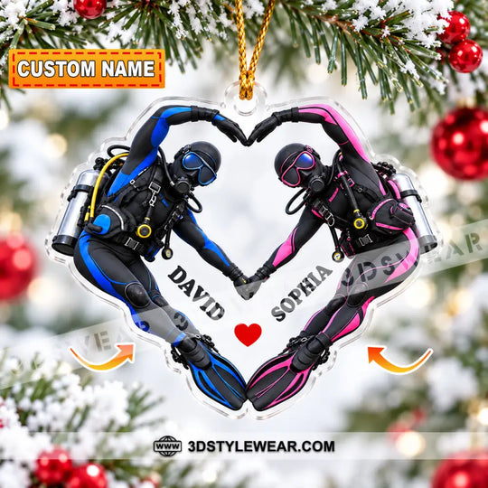 Scuba Diving Couple Home Decor, Christmas Ornament, Personalized Ornament style option 1
