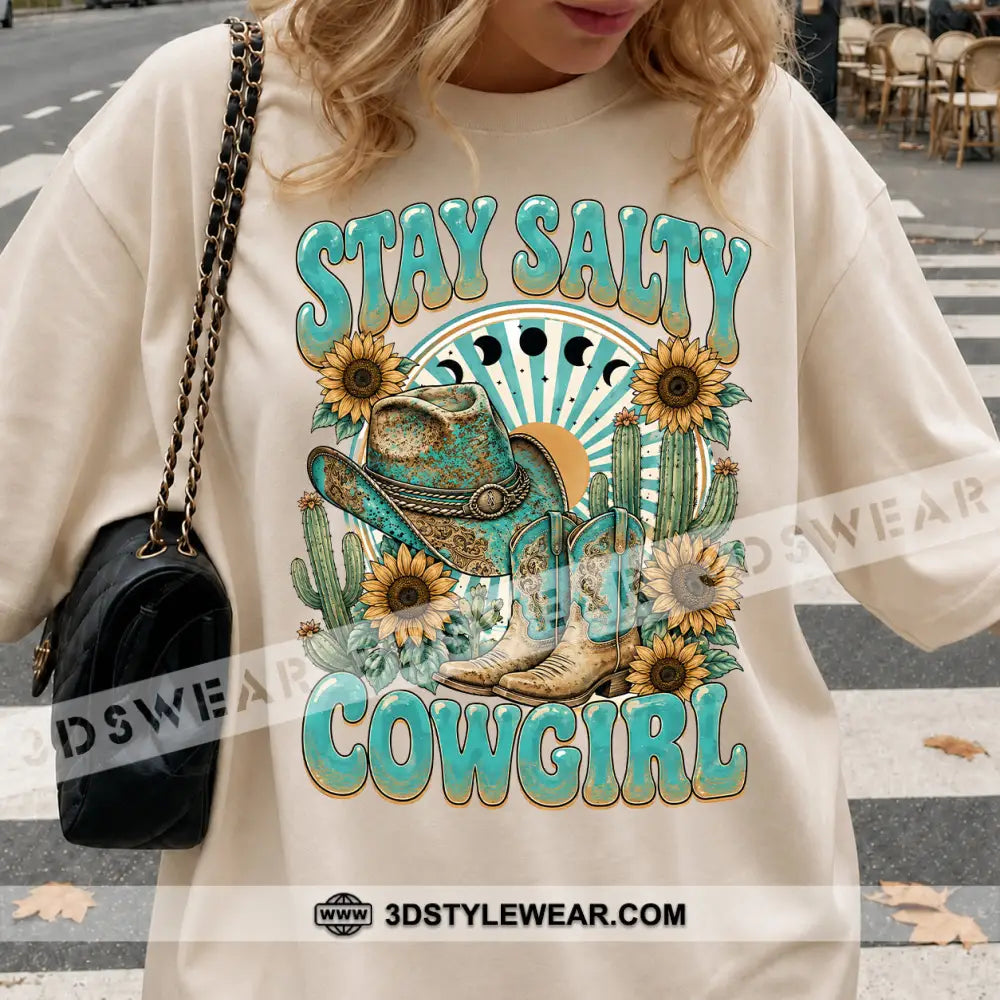 Stay Salty Cowgirl Cute T-Shirt Cute Collectible Gift - Classic Tee/Unisex Tee / Beige / S - Apparel